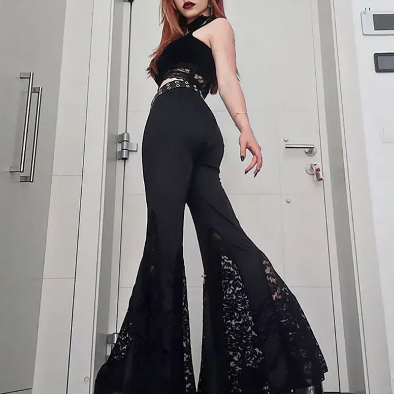 Black Gothic Flare Pants Womens Premium Cotton Polyester Blend