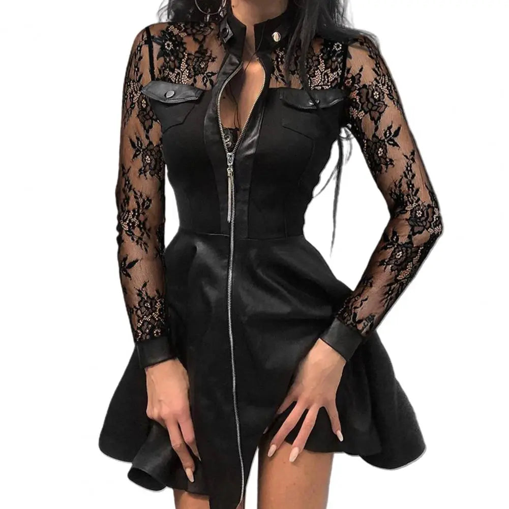 Black Faux Leather Womens Dress with Premium Blend - Limited Edition