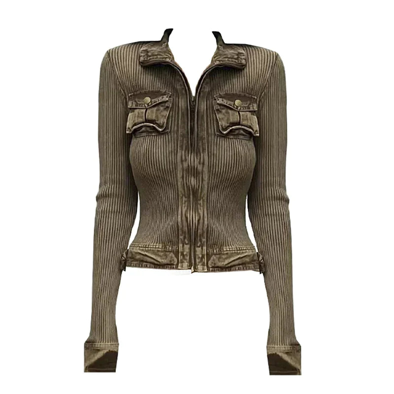 Brown Vintage Cotton Polyester Blend Womens Top