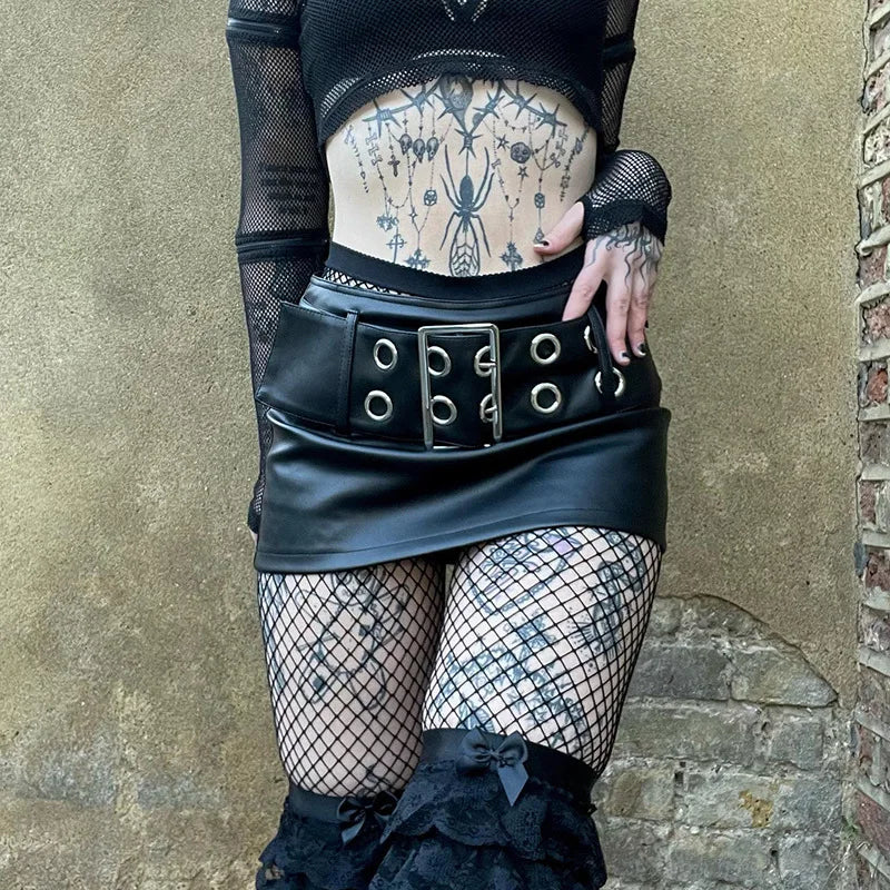 Black Gothic Faux Leather Womens Skirt