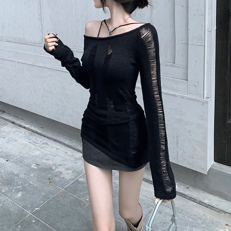 Black Knit Sweater Dress Womens Acrylic Polyester Blend