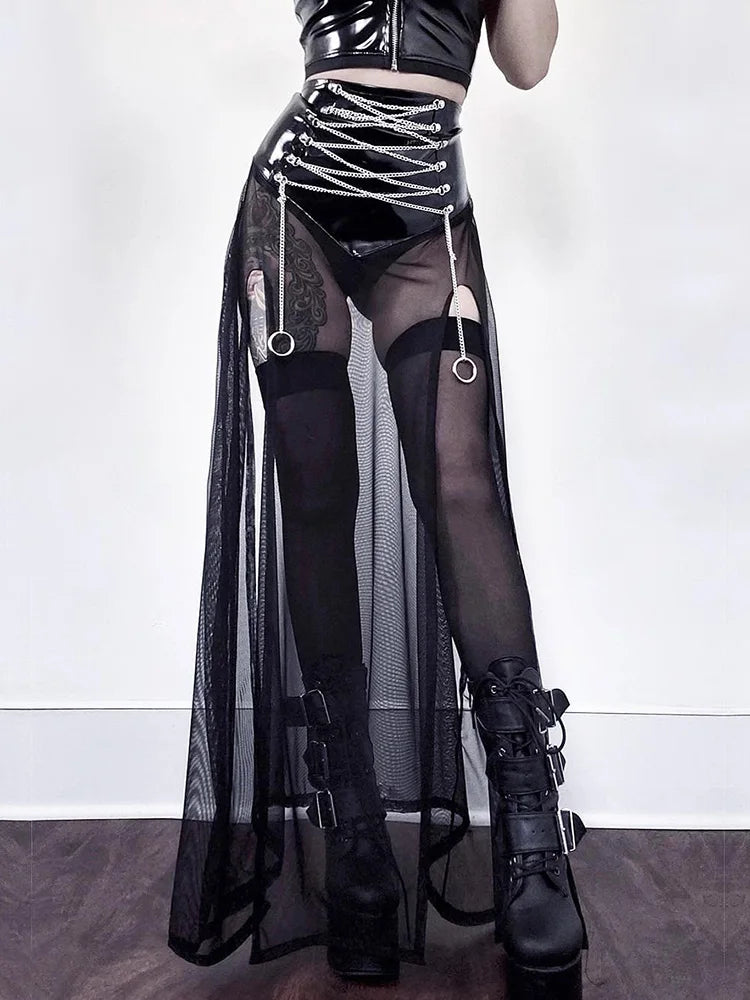 Black Mesh & Polyester Womens Gothic Skirt