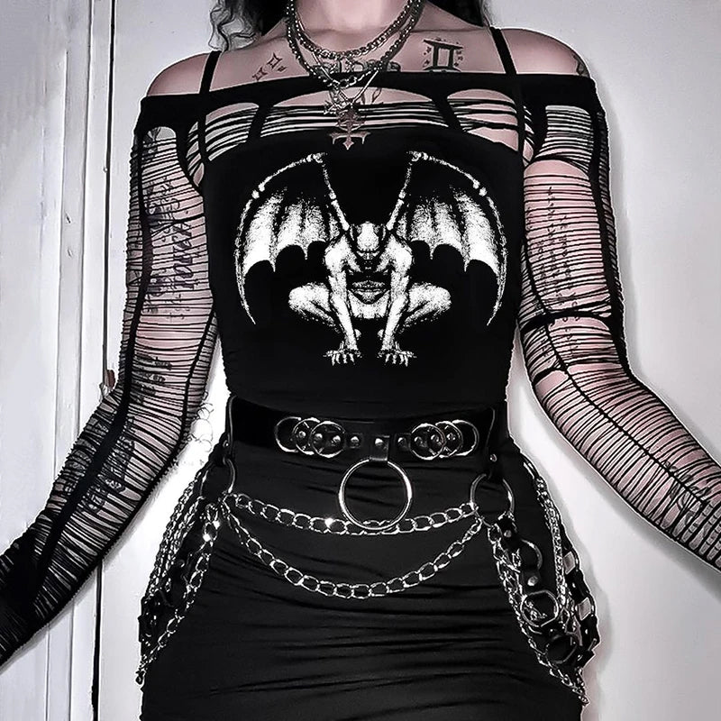 Limited Edition Gothic Cotton-Polyester Blend Womens Top