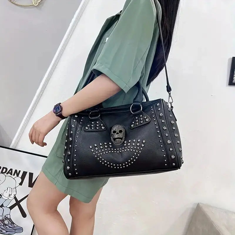 Black Skull Print Womens Shoulder Bag