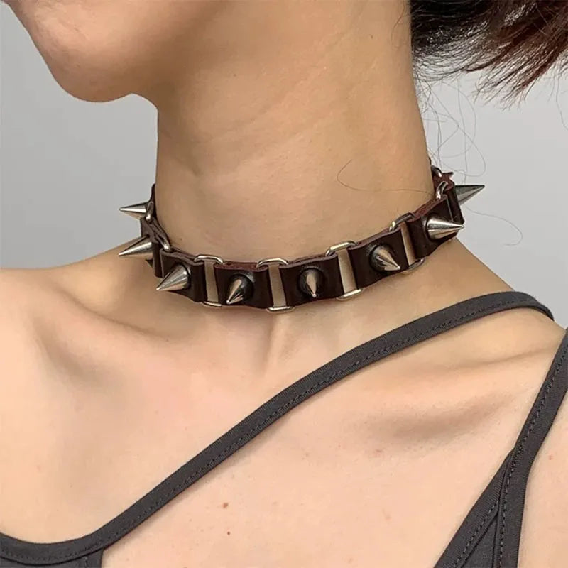 Black Spike Choker Necklace Premium PU Leather