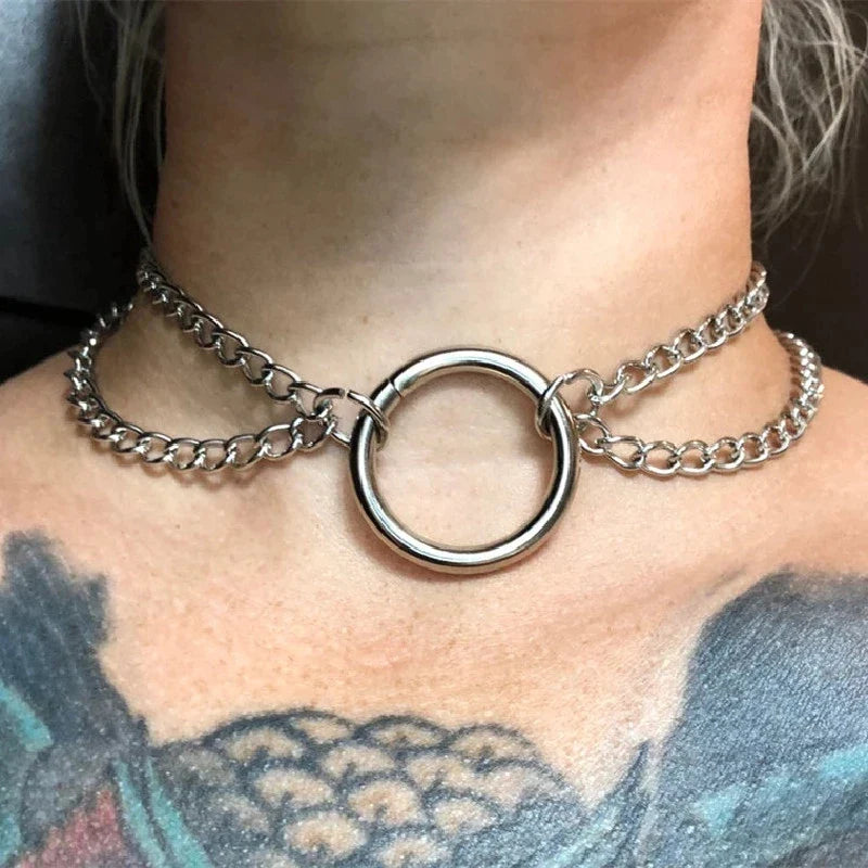 Elegant Zinc Alloy Ring Choker Necklace for Women
