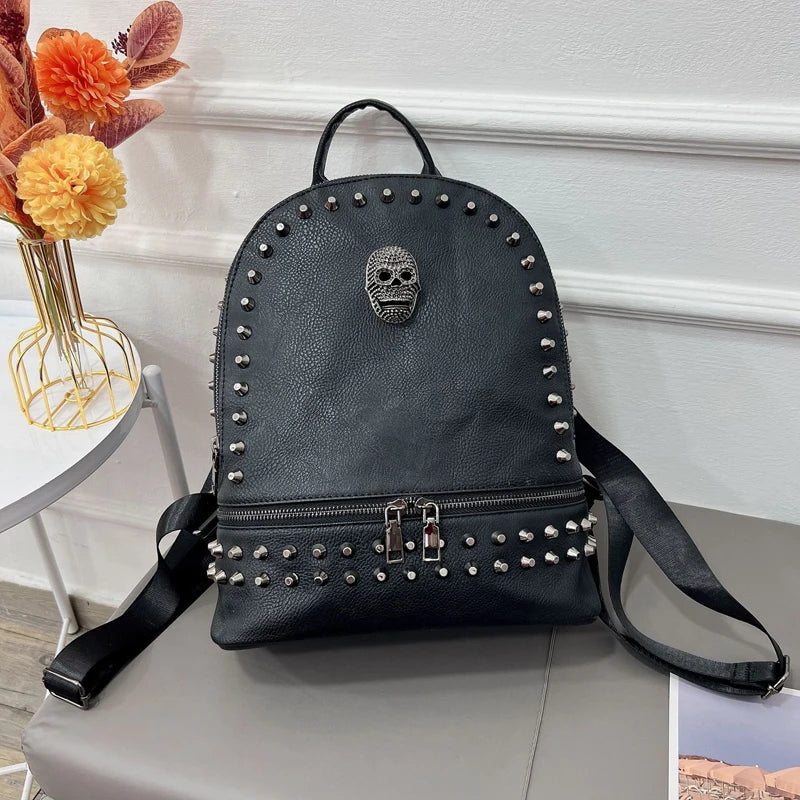 Premium Black Skull PU Leather Backpack 27*13*32 cm