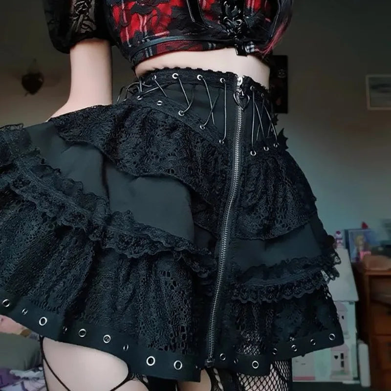 Elegant Gothic Lace Skirt in Black for Women