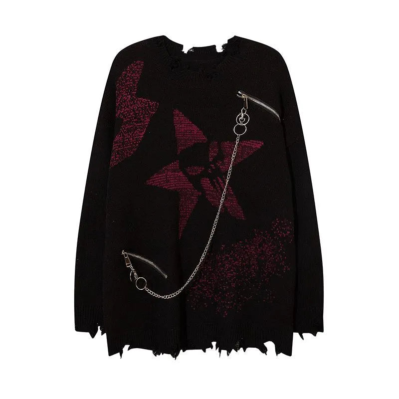 Gothic Black Knit Sweater - Premium Cotton Blend