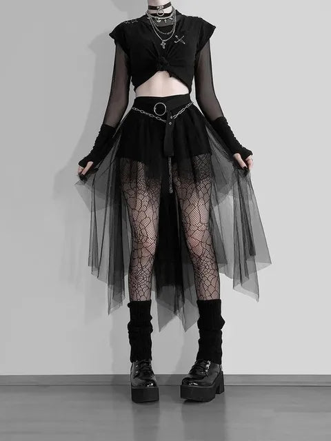 Black Gothic Mesh Skirt - Premium Edition