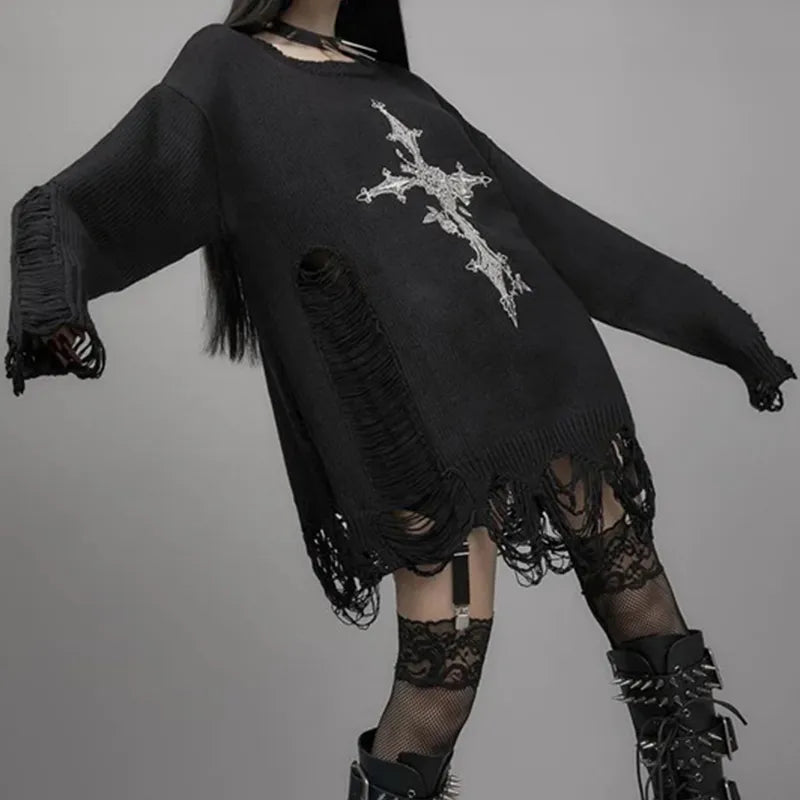 Elegant Black Gothic Sweater for Women