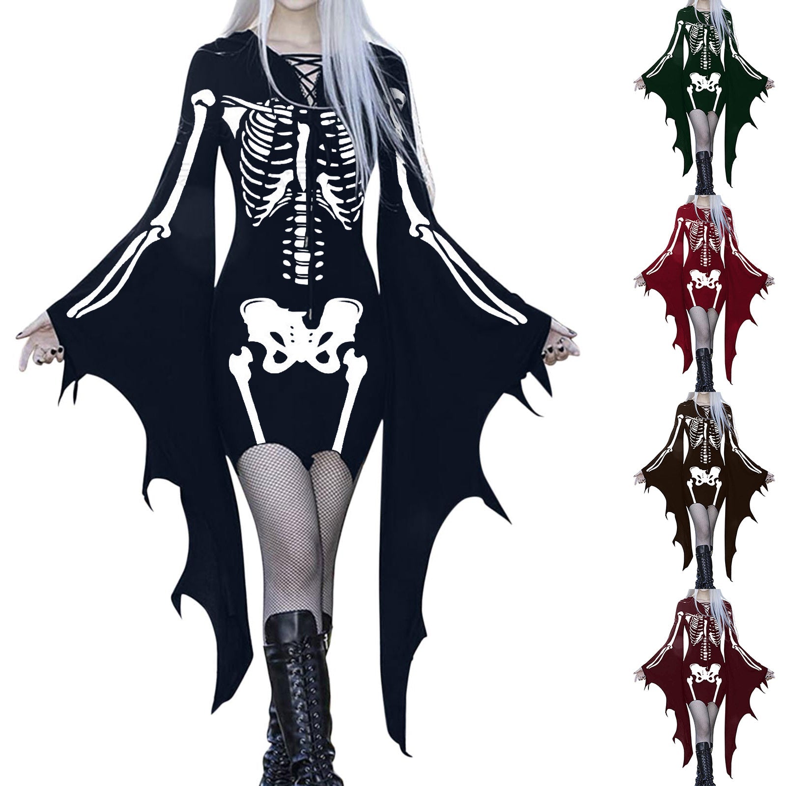 Elegant Vintage Skeleton Womens Dress Premium Cotton Polyester Blend