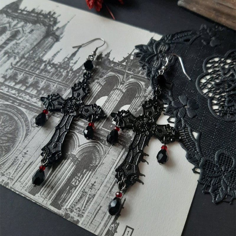 Gothic Black Cross Dangle Earrings