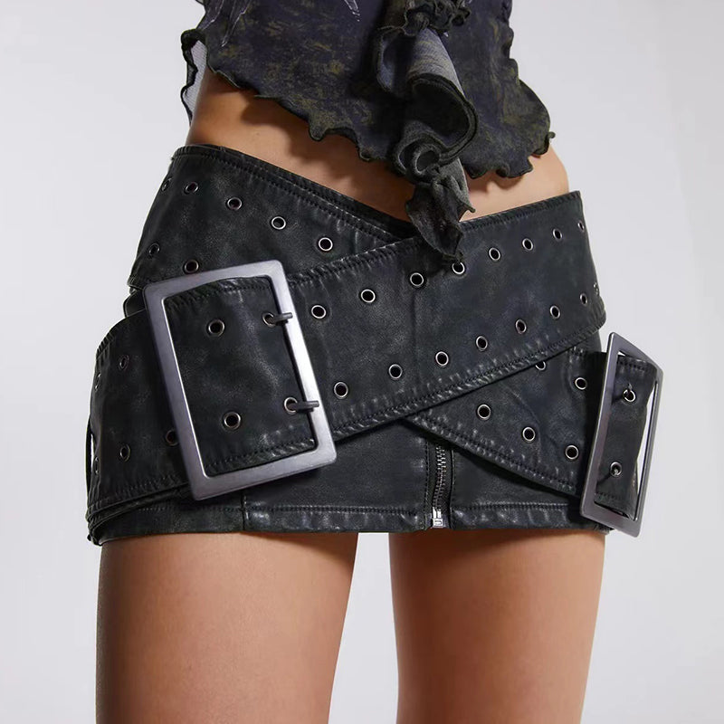 Gothic PU Leather Womens Skirt Black Trendy Fashionable S