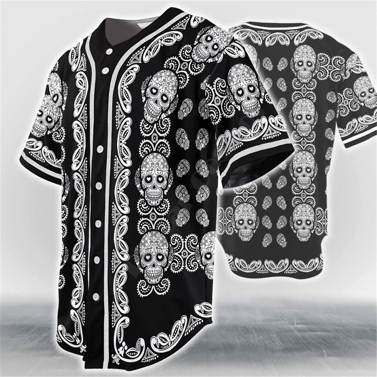 Limited Edition Skull Print Cotton Polyester Baseball Jersey