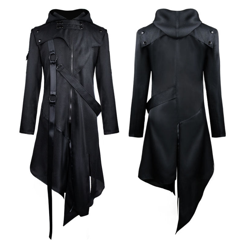 Black Hooded Trench Jacket for Men