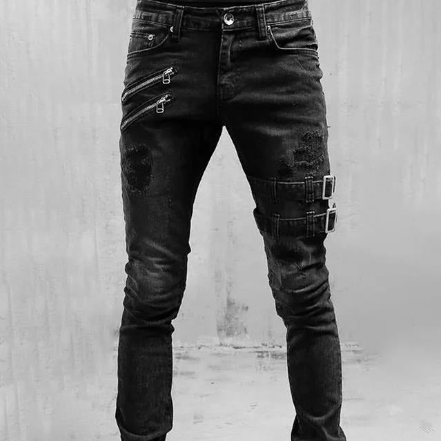 Mens Gothic Buckle Denim Jeans
