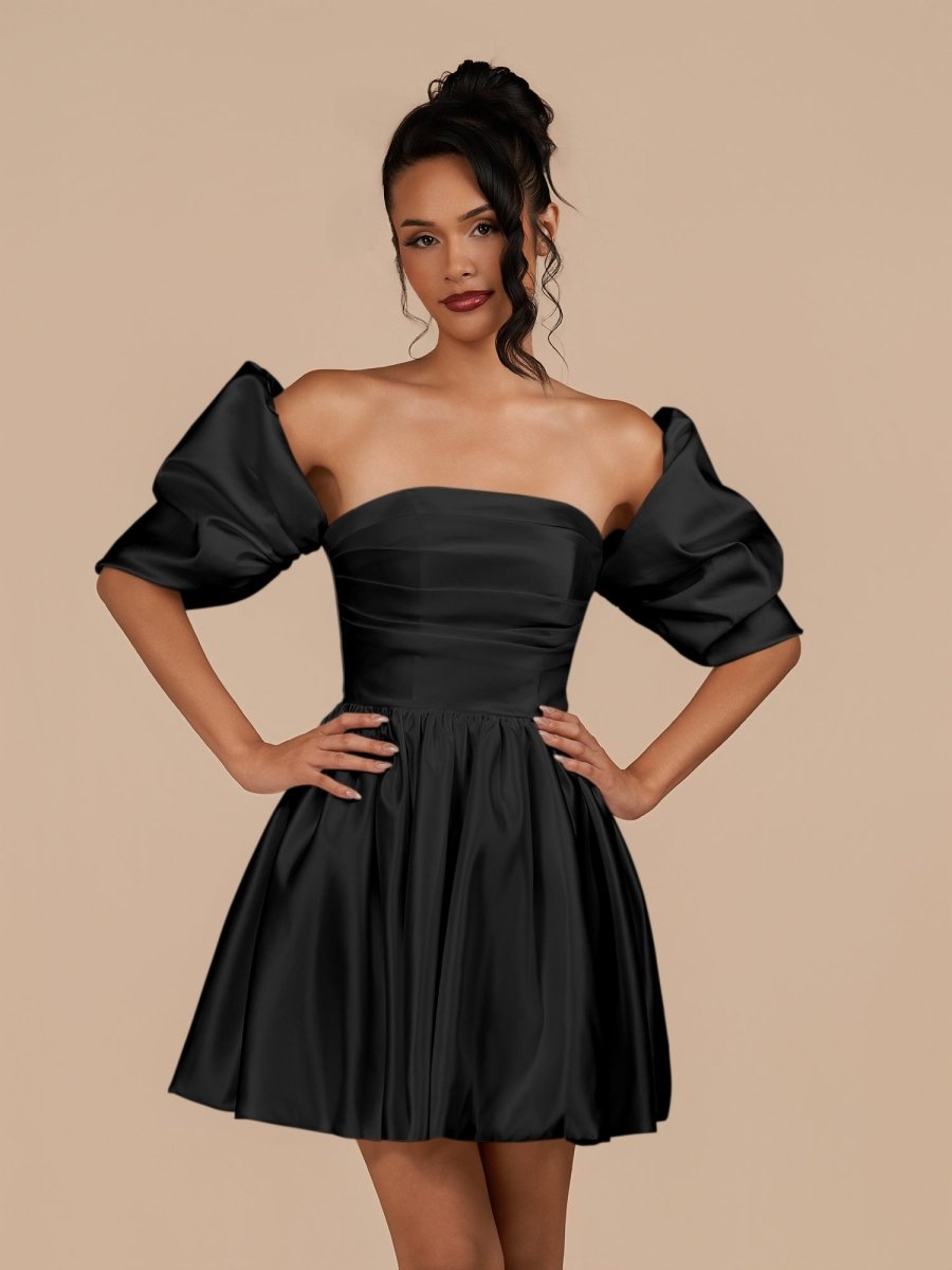 Elegant Black Satin Square Neck A-Line Homecoming Dress