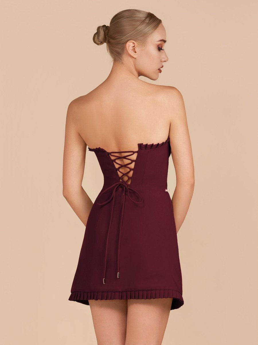 Burgundy Strapless Ruffles Short A-Line Homecoming Dress