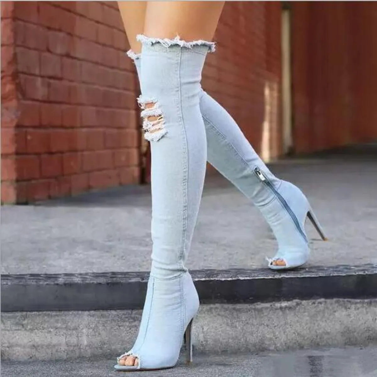 Blue Peep Toe Stiletto Heel Boots