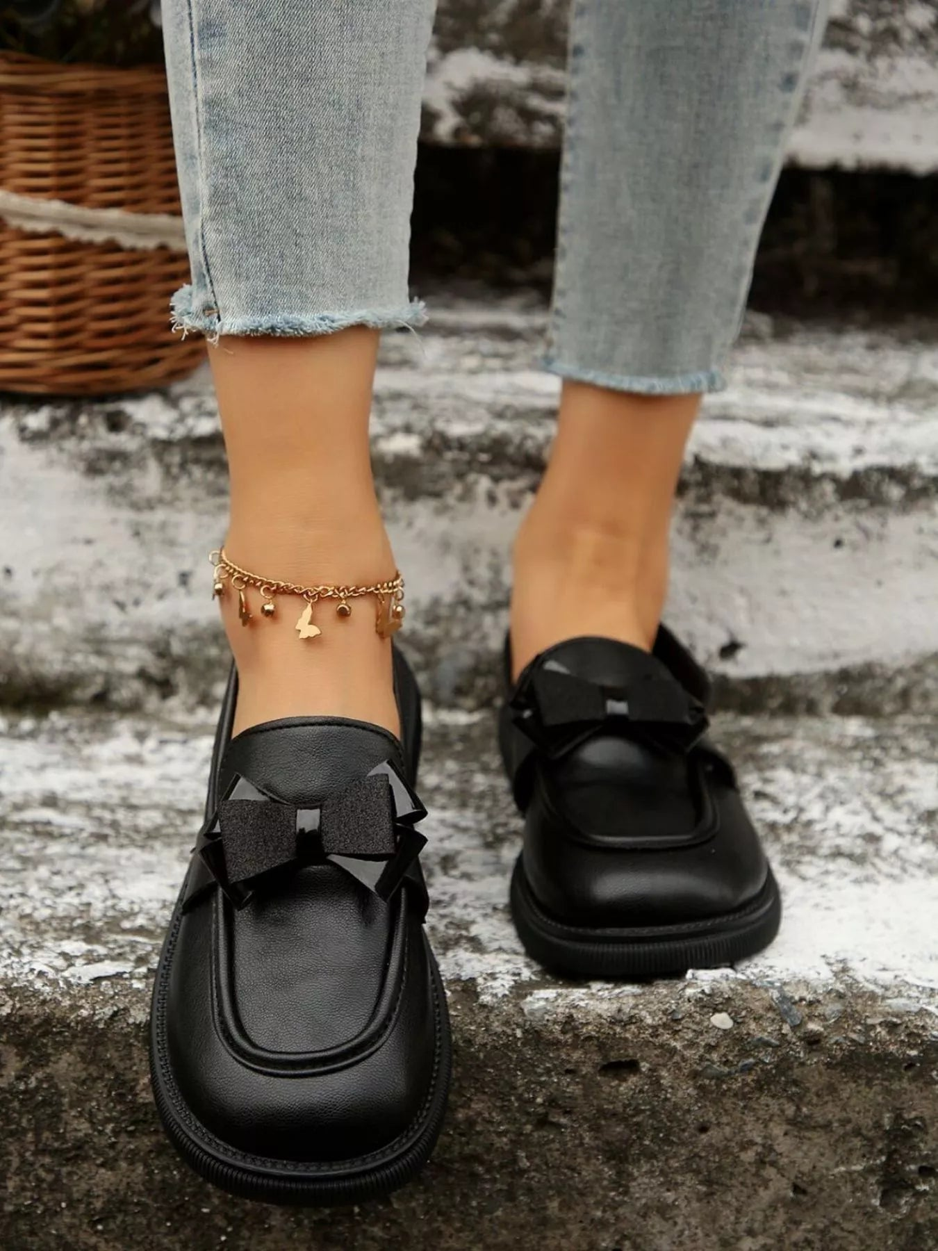 Classic Black Round Toe Loafers Womens Shoes