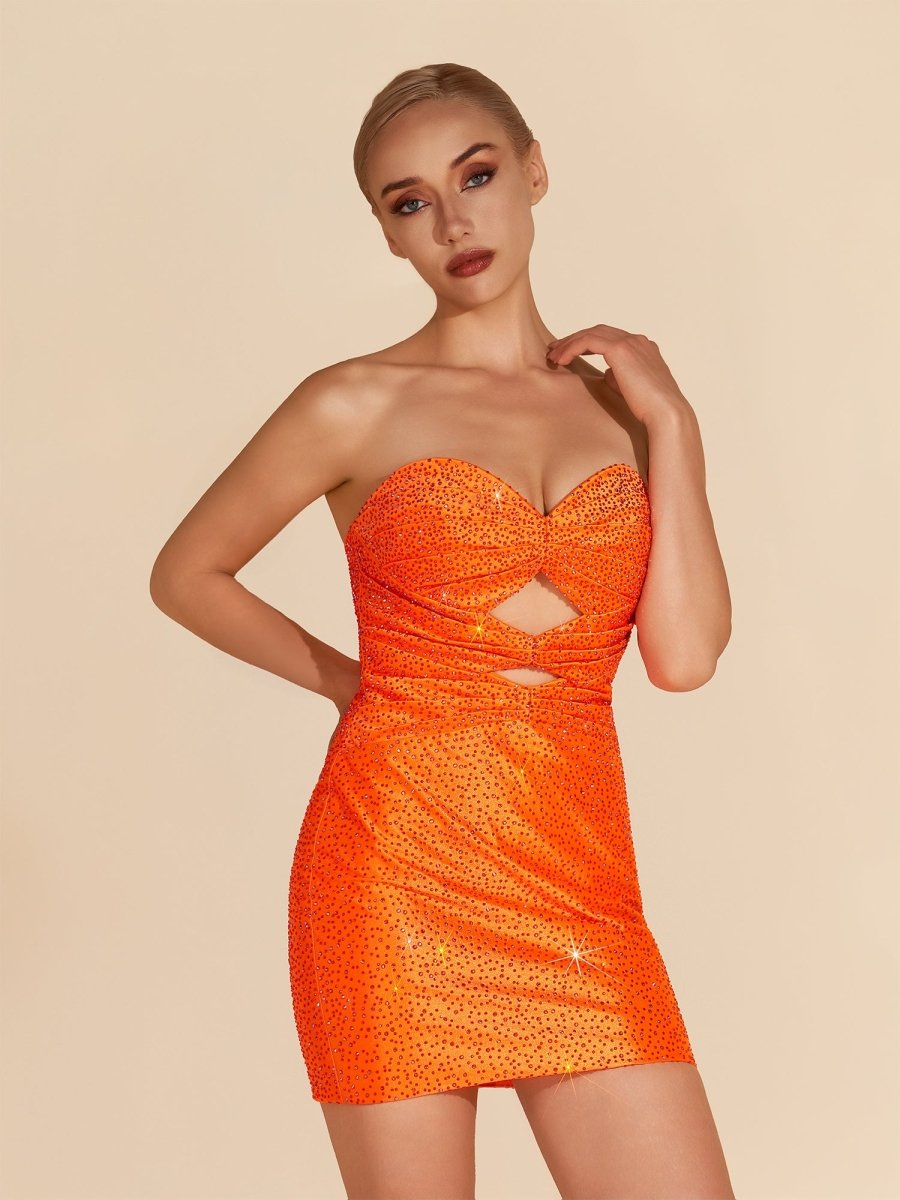 Bright Orange Sequined Sheath Homecoming Dress