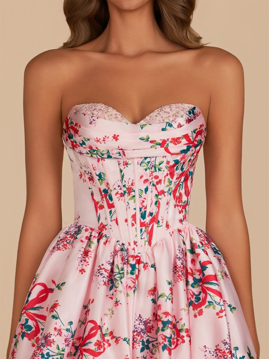 Pink Sweetheart Satin Bubble Hem Homecoming Dress with Sequins