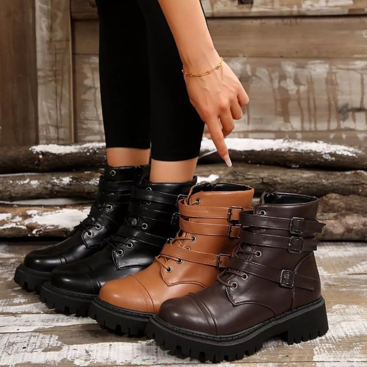 Womens Black Platform Ankle Boots - Trendsi