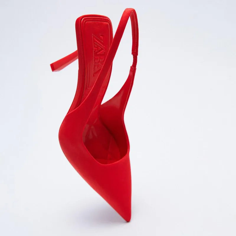 Elegant Point Toe Slingback Pumps in Red, Green, Purple & Black