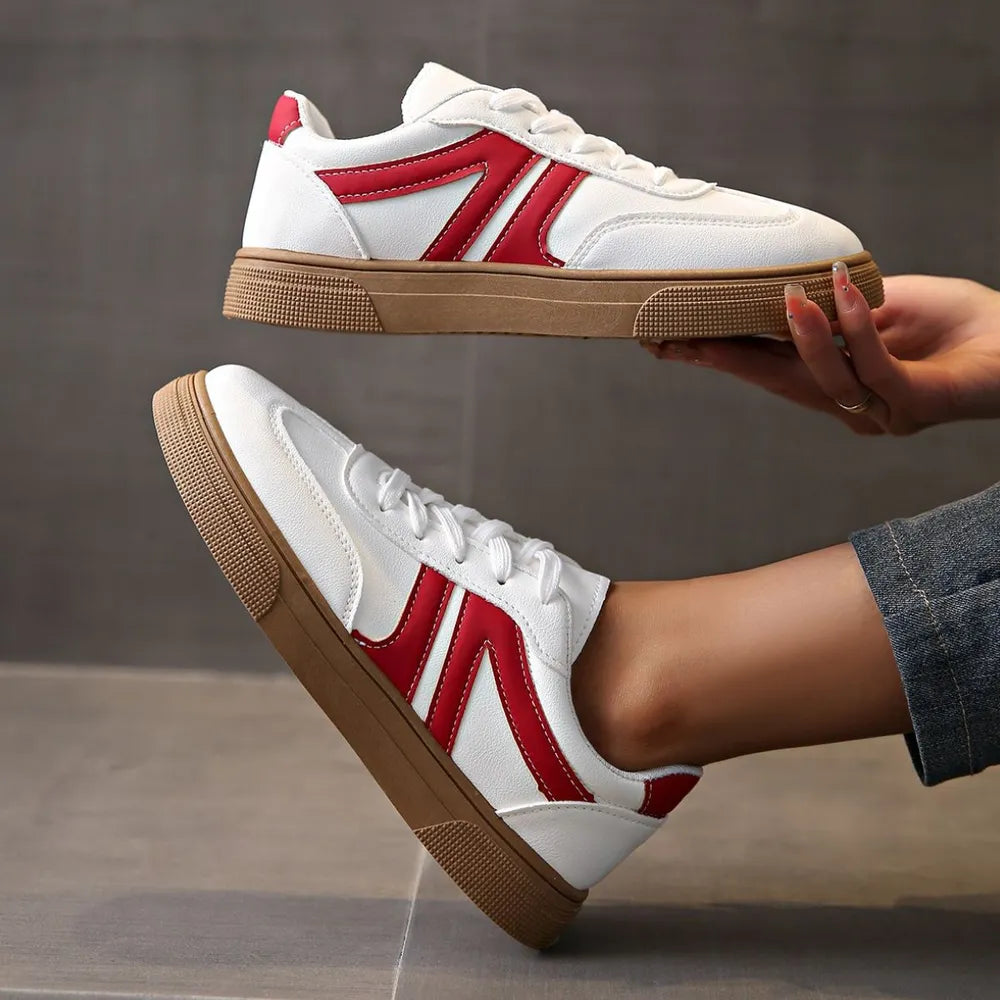 Athletic Lace-Up Sneakers with Red Contrast Stripes
