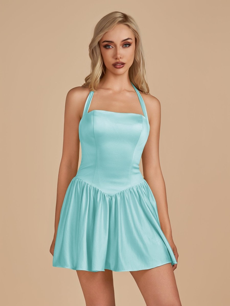 Yellow Satin Halter A-line Homecoming Dress