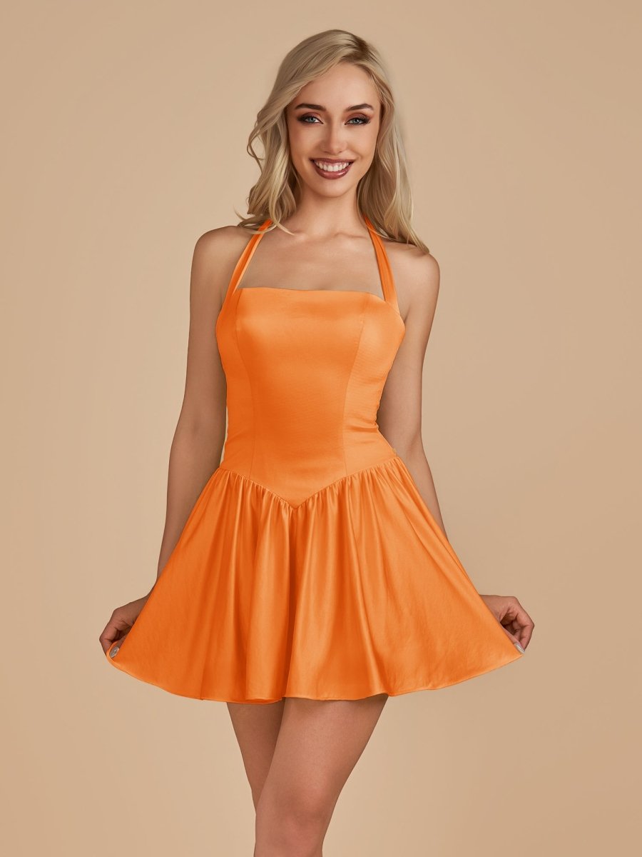 Orange Halter A-Line Satin Homecoming Dress