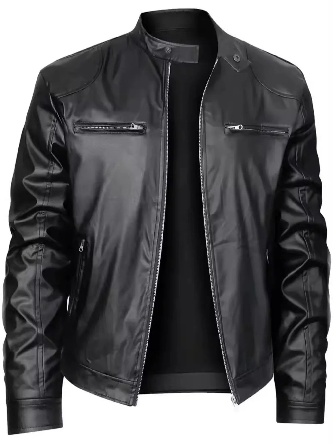 Brown Zip Up PU Jacket Plus Size Mens Outerwear