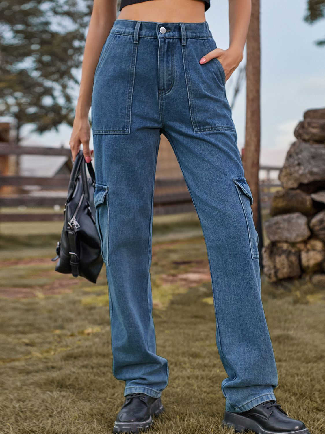 Chic Black High Waist Cargo Pants for Women