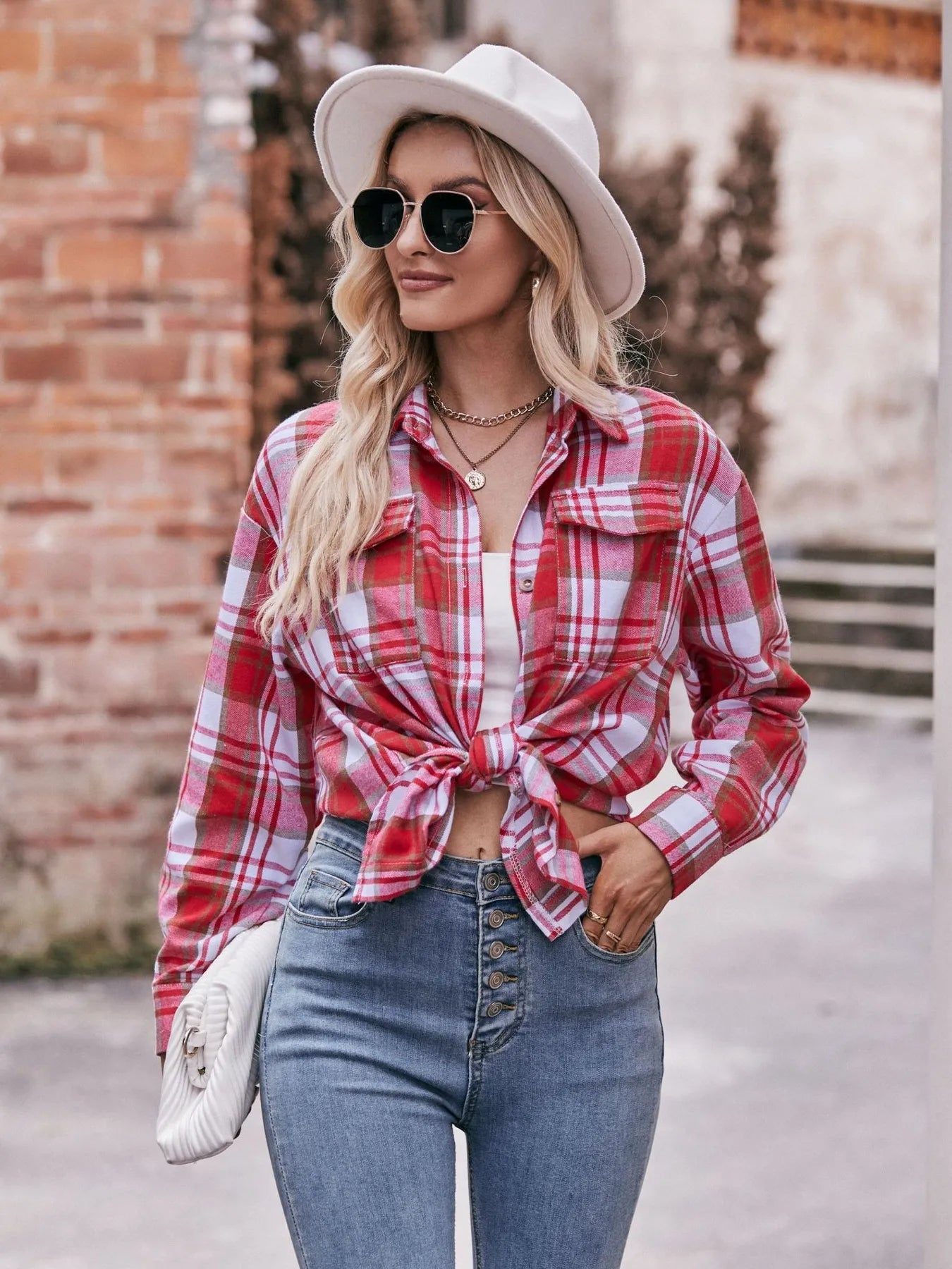 Plaid Long Sleeve Shirt with Button-Down Styling