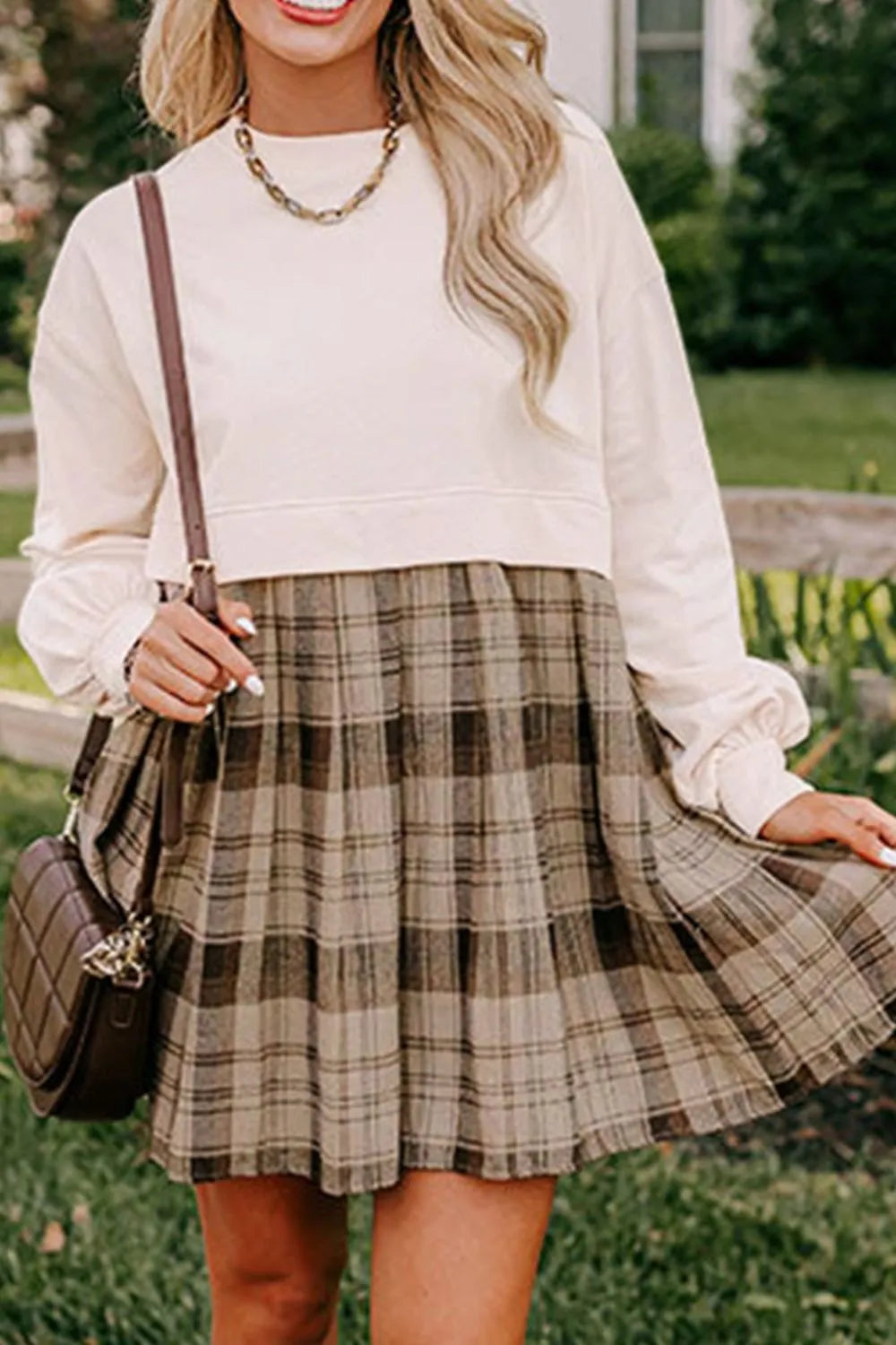 Plaid Long Sleeve Mini Dress