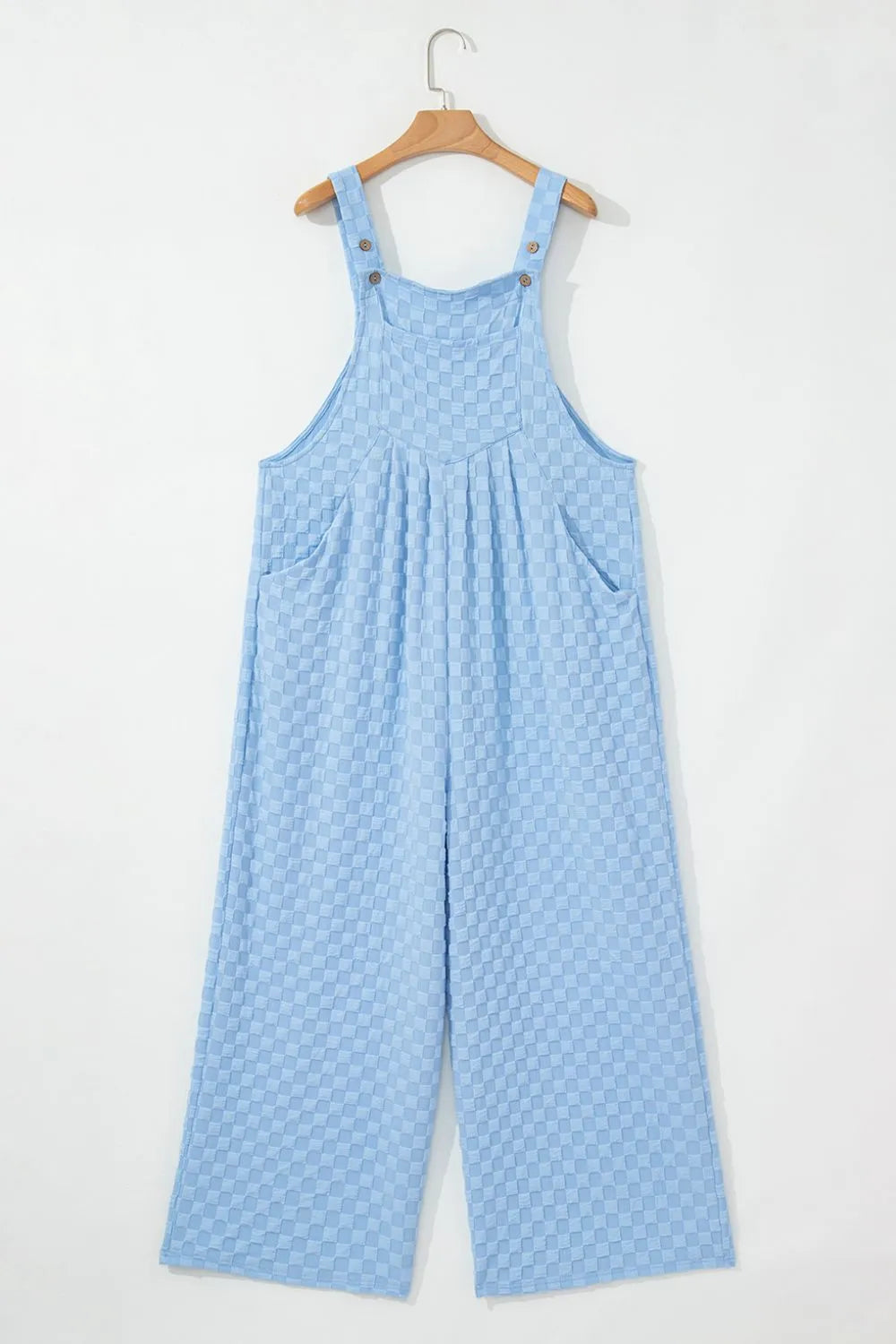Light Blue Wide Leg Jumpsuit with Checkered Design