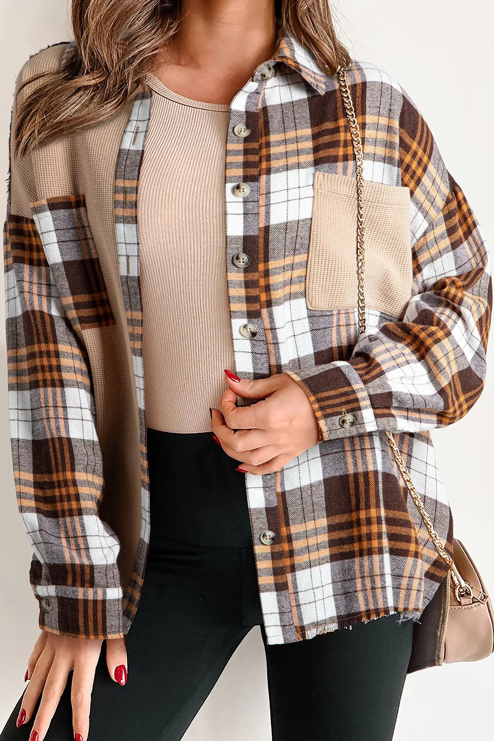 Khaki Plaid Long Sleeve Shacket