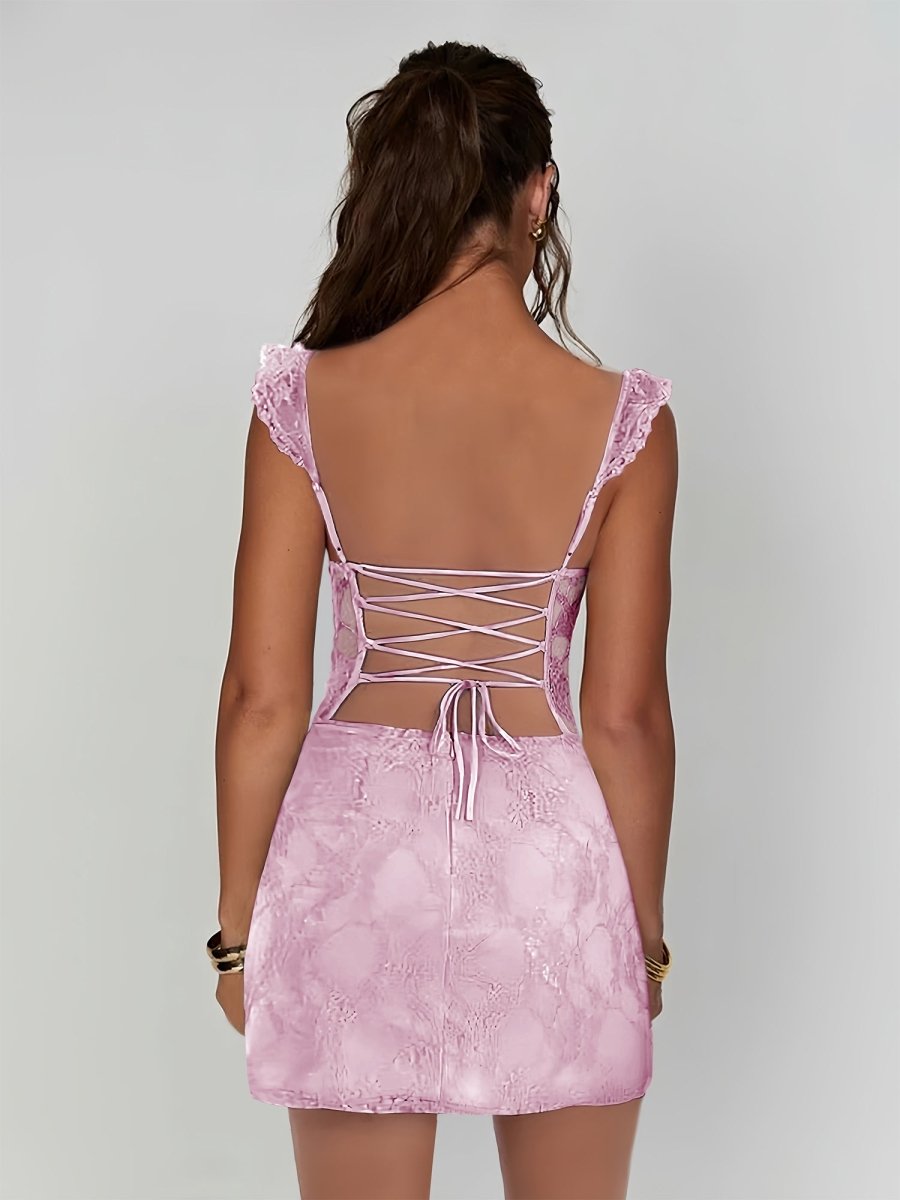 Pink Lace Sheath Short Homecoming Dress with Slit