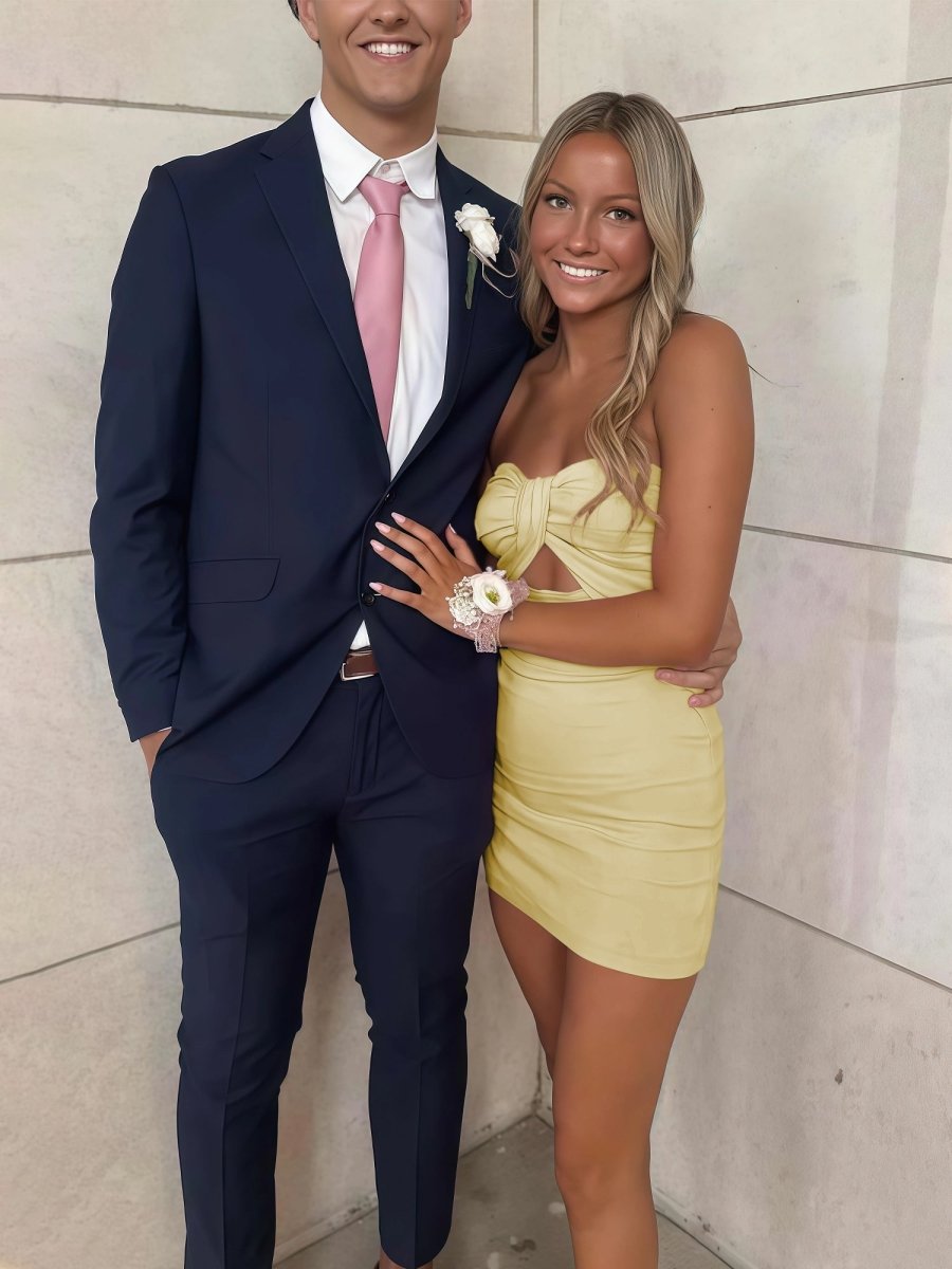 Yellow Strapless A-Line Short Homecoming Dress