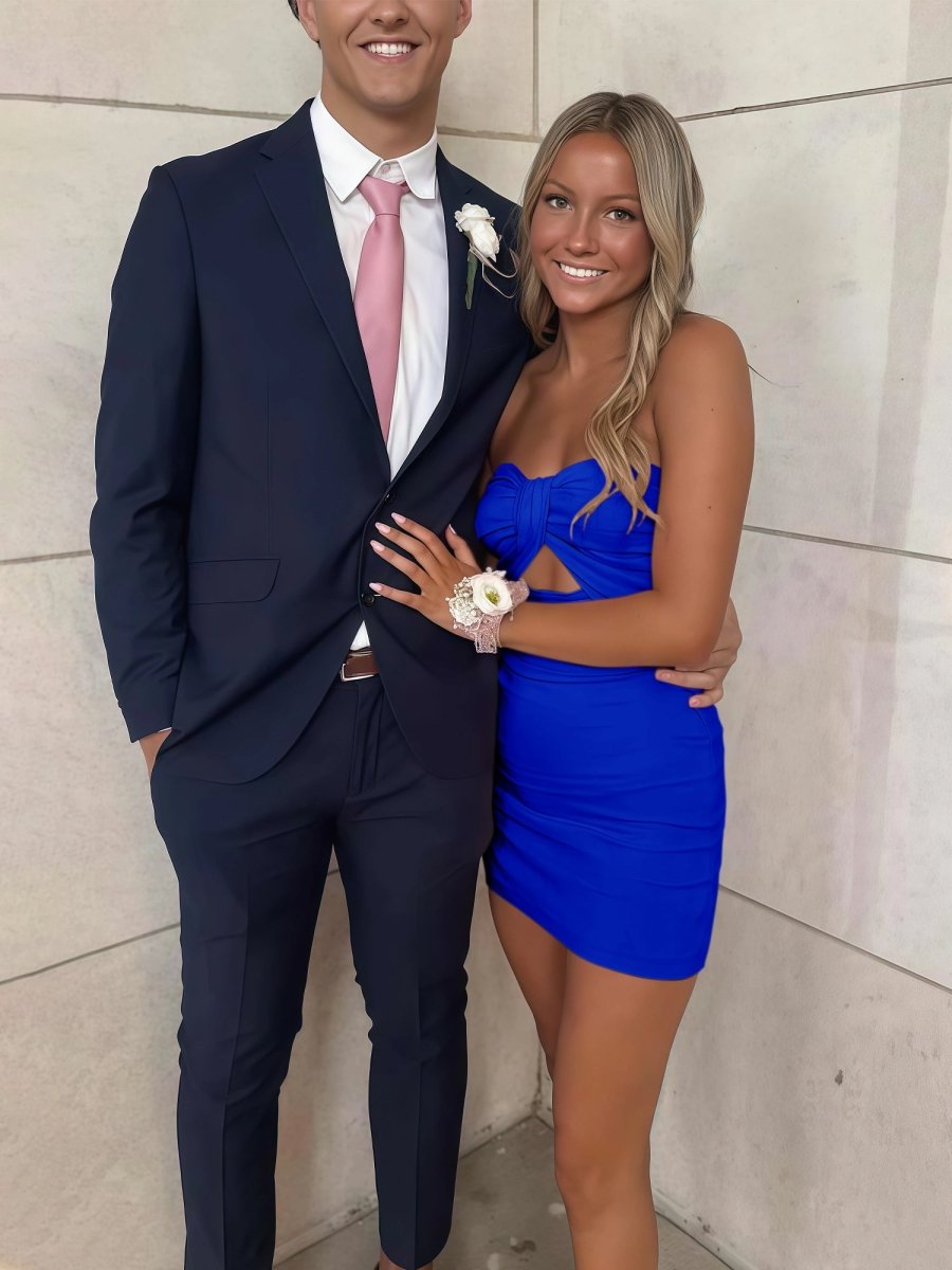 Royal Blue Satin Strapless A-Line Short Homecoming Dress