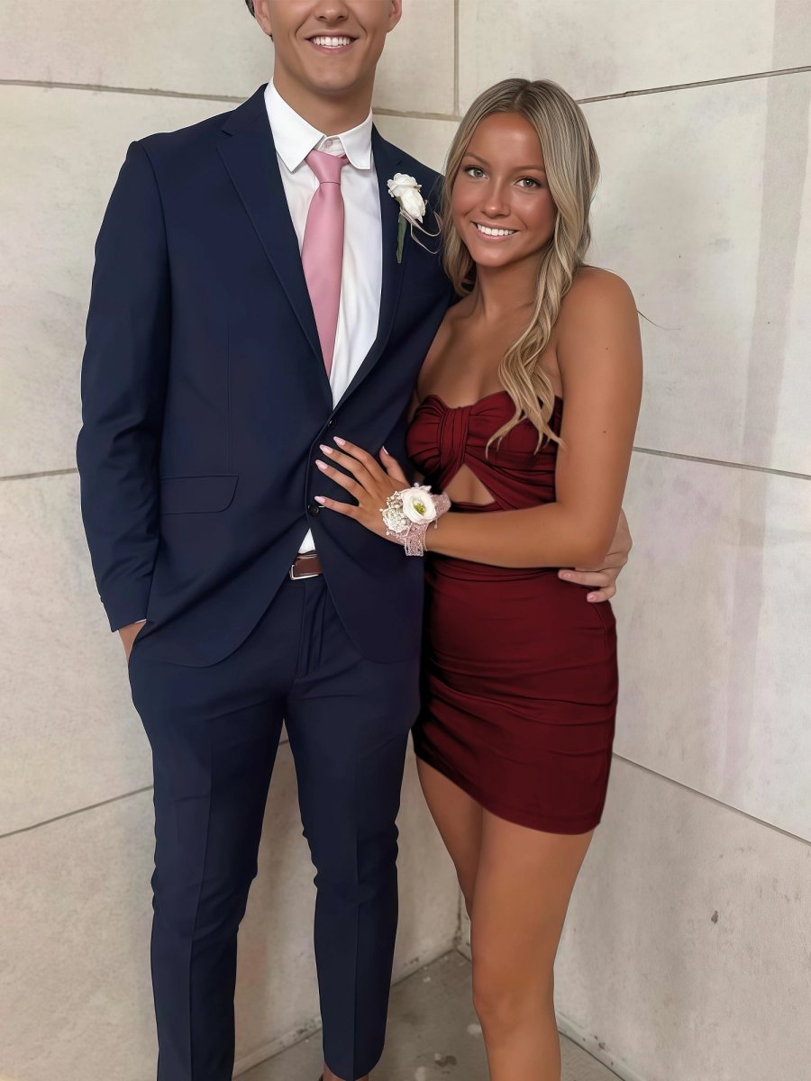 Burgundy Strapless A-Line Homecoming Dress
