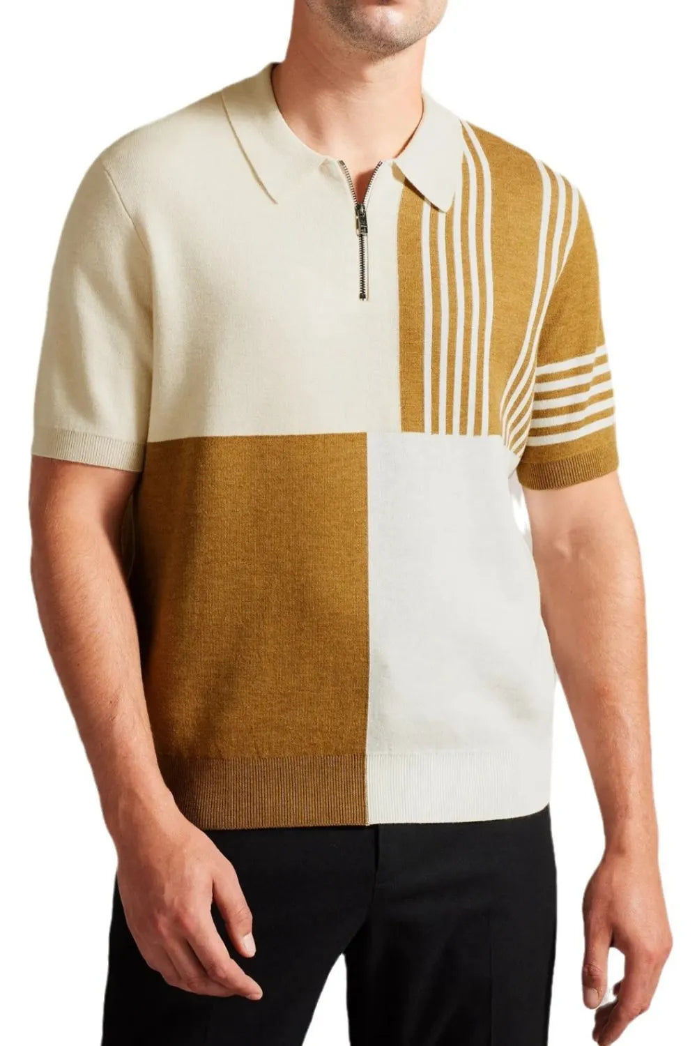 Mens Color Block Polo Shirt Plus Size Black & Taupe Options