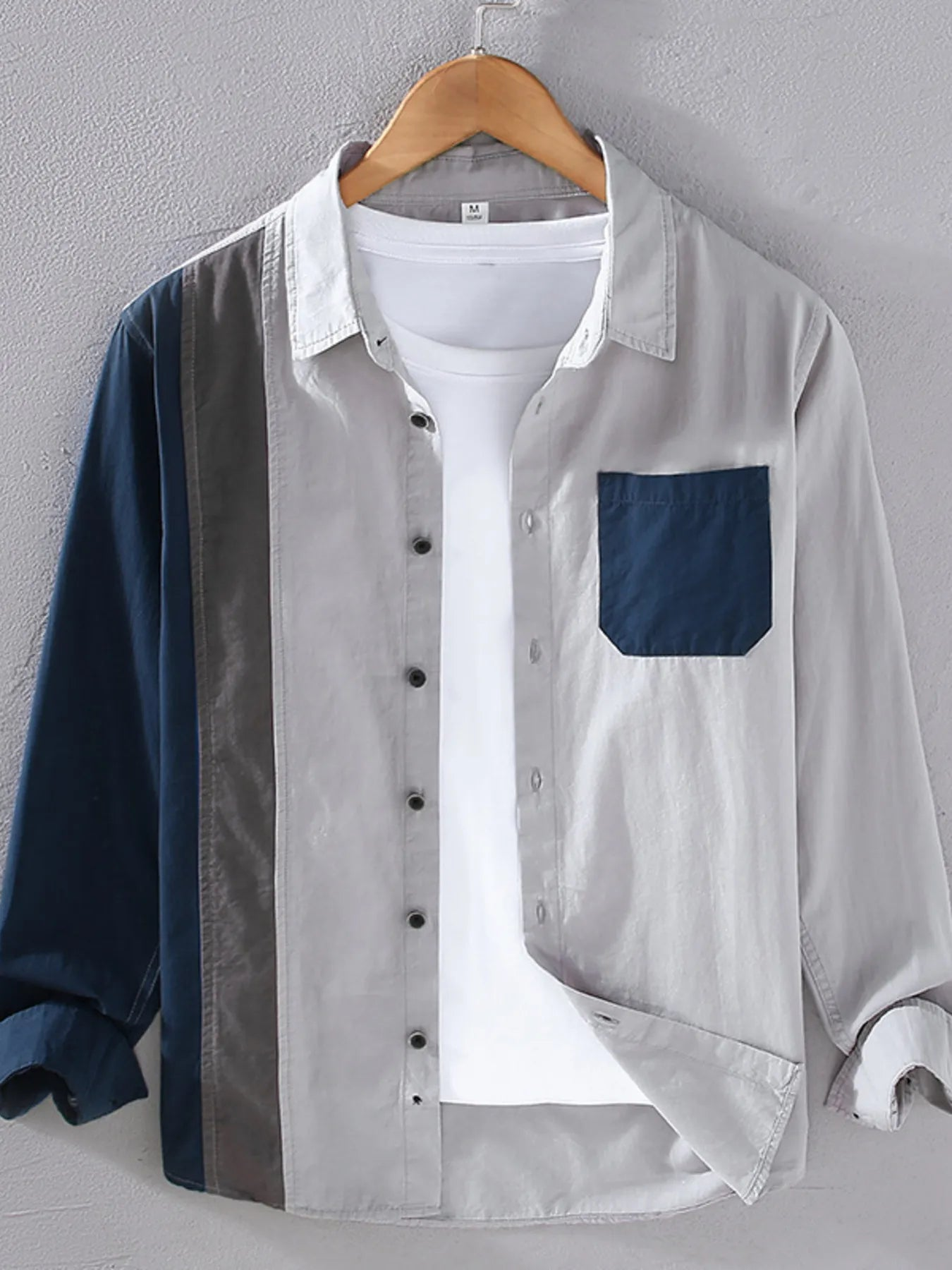 Mens Color Block Long Sleeve Shirt