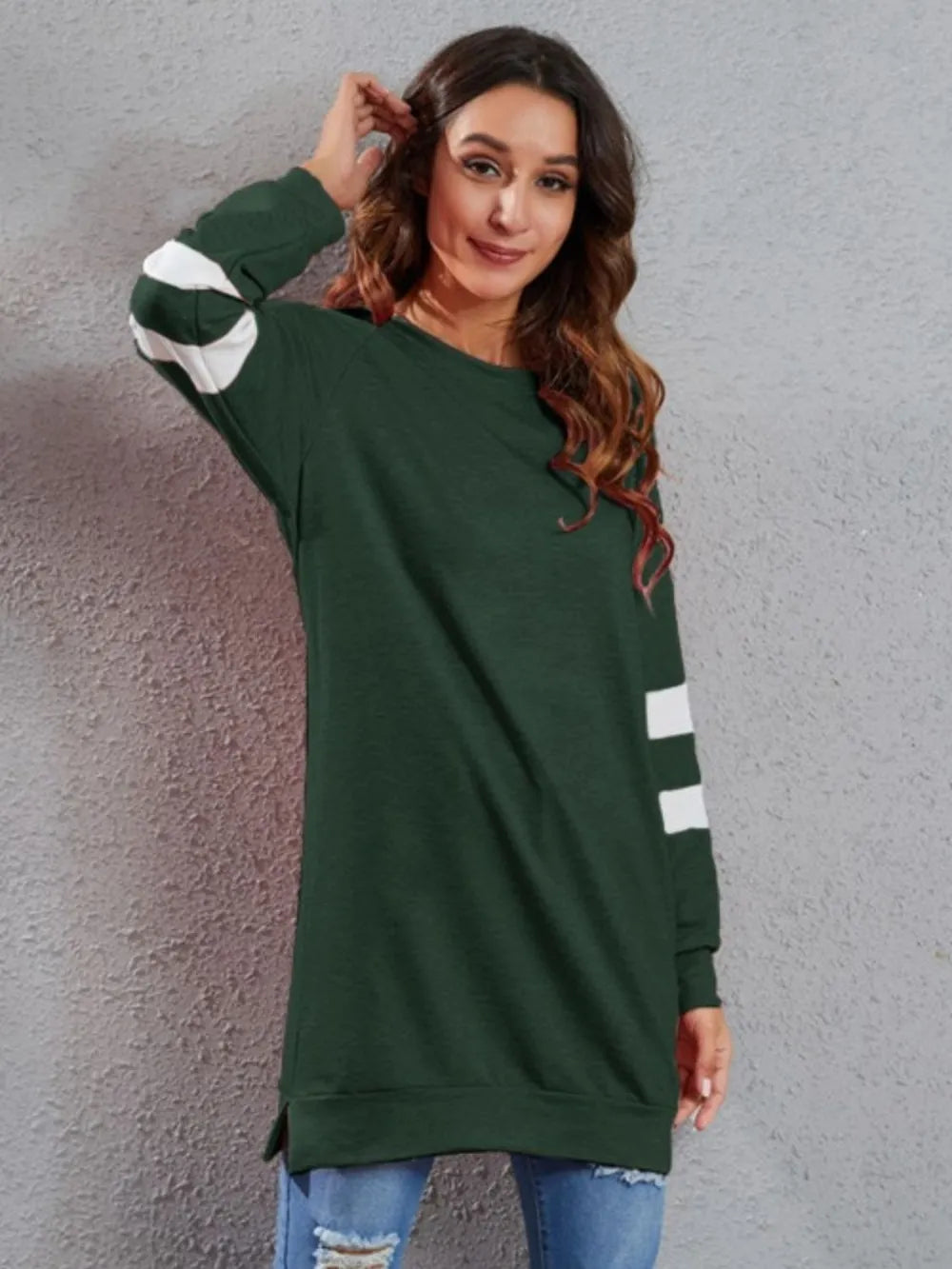 Striped Long Sleeve T-Shirt in Dark Green for Men