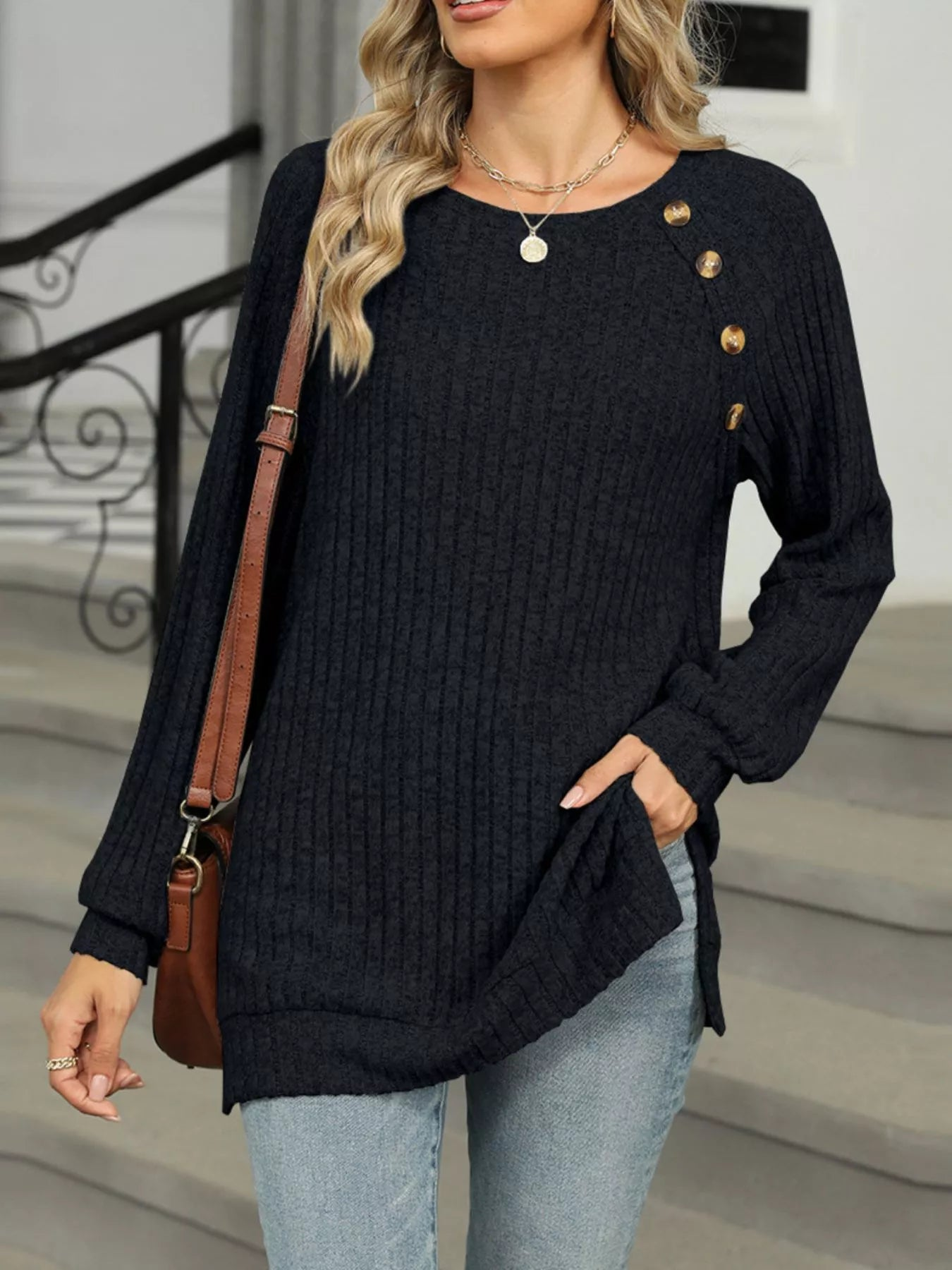 Ribbed Long Sleeve T-Shirt in Various Colors