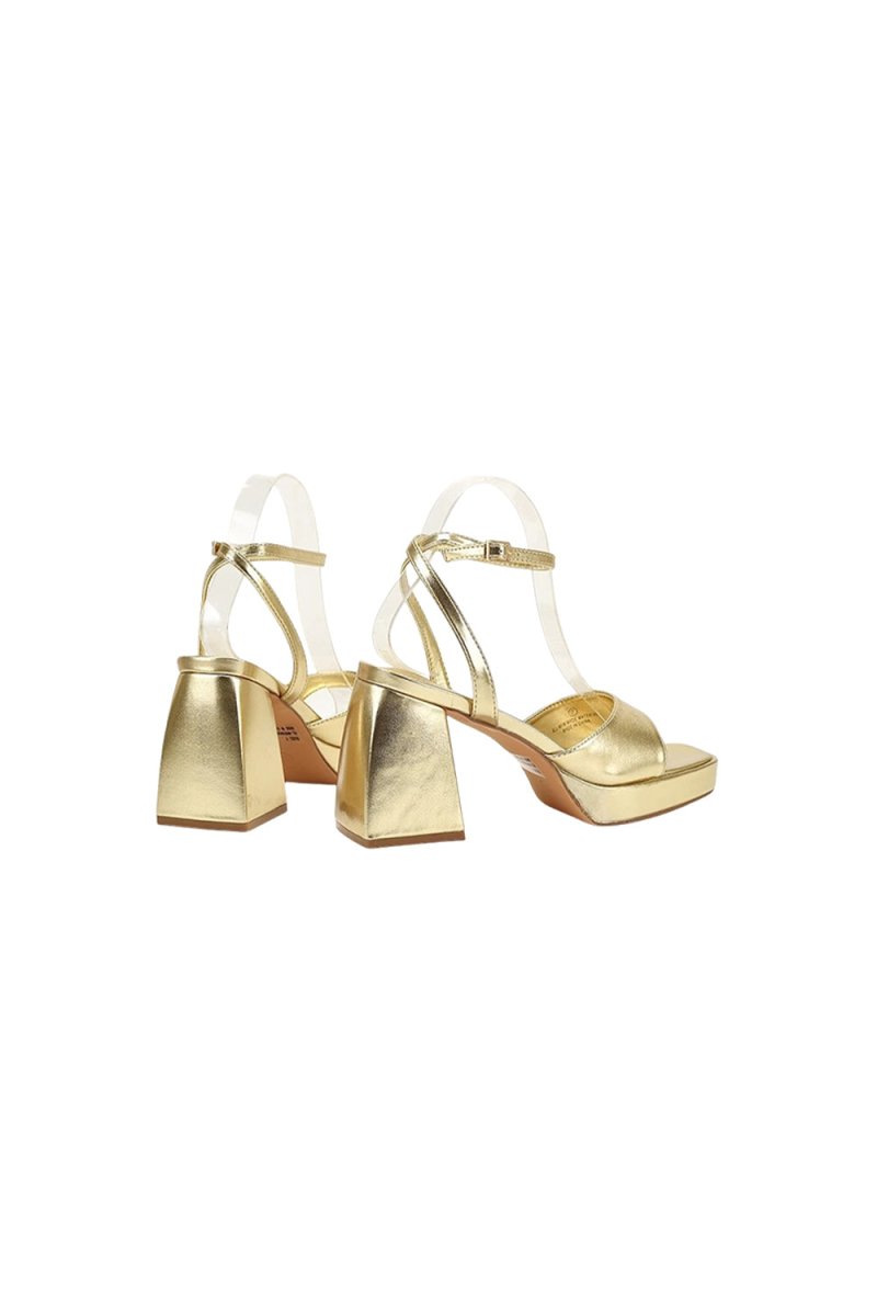 Gold Peep Toe Chunky Heel Prom Shoes - Elegant Ankle Strap Design