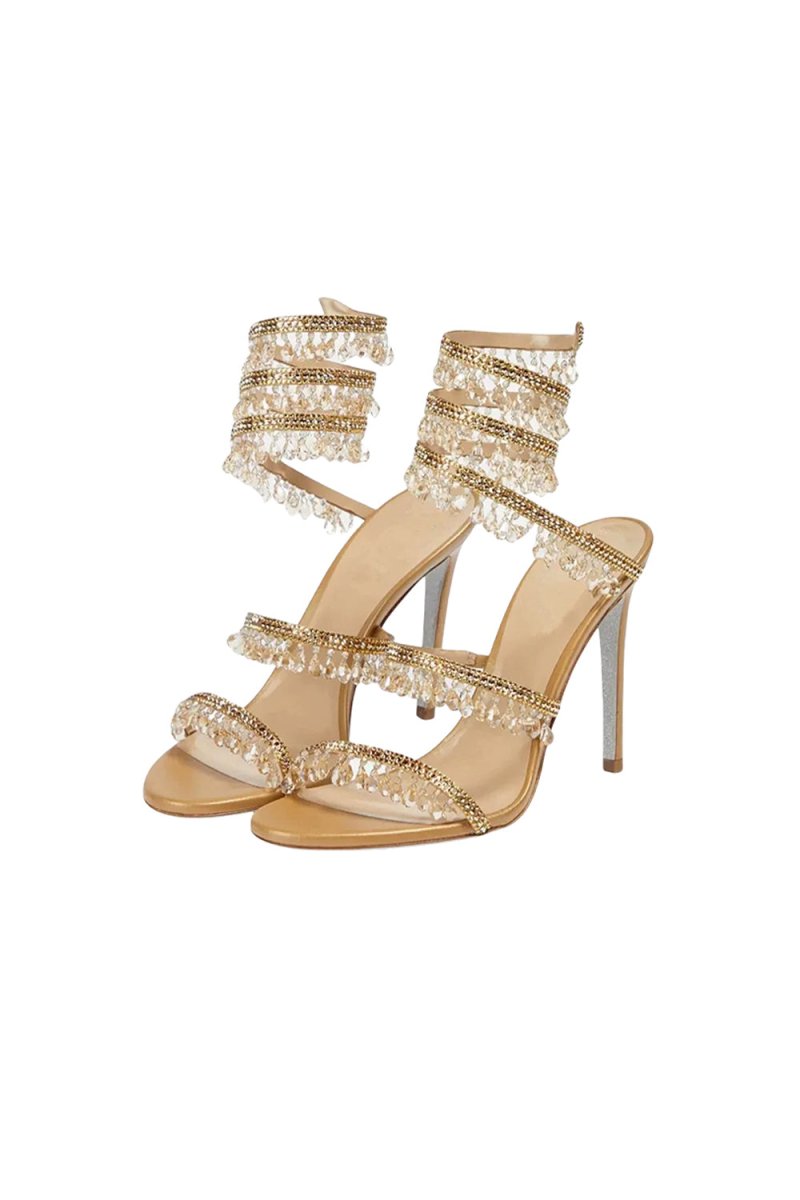 Beaded Crystal Stiletto Heels with Ankle Wrap