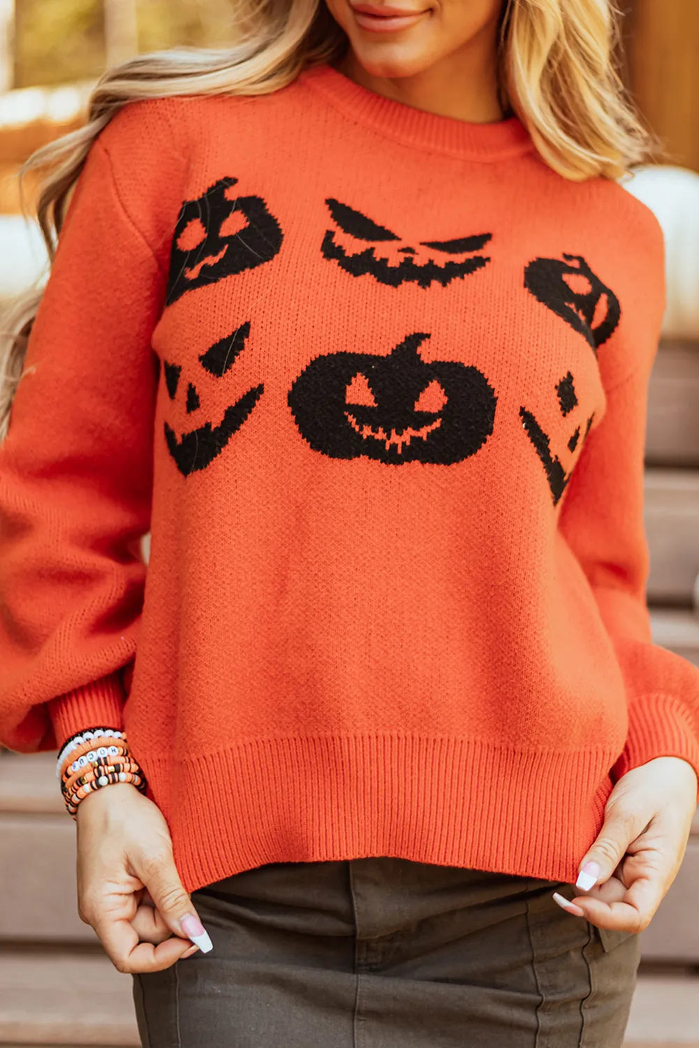 Pumpkin Pattern Orange Sweater - Cozy Halloween Style