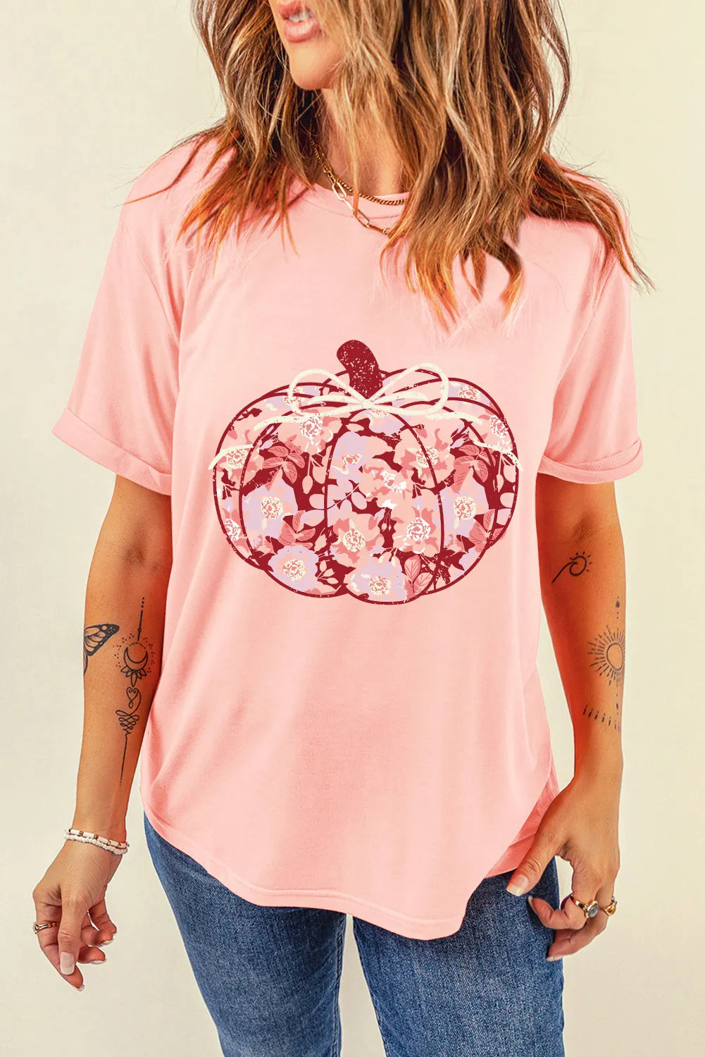 Fall Pumpkins Print Long Sleeve Tee Shirt